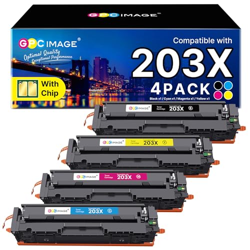 GPC Image 203X Toner Cartridges Compatible for HP 203X 203A CF540X for HP Color Laserjet Pro MFP MFP M281fdw M254dw M254nw M281fdn M280nw M281cdw M254dn (Black Cyan Magenta Yellow, 4-Pack)