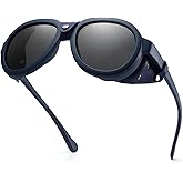 MACJERO Retro Aviator Steampunk Polarized Sunglasses with Leather Side Shield Vintage Goggles Gothic Eyewear for Men Women