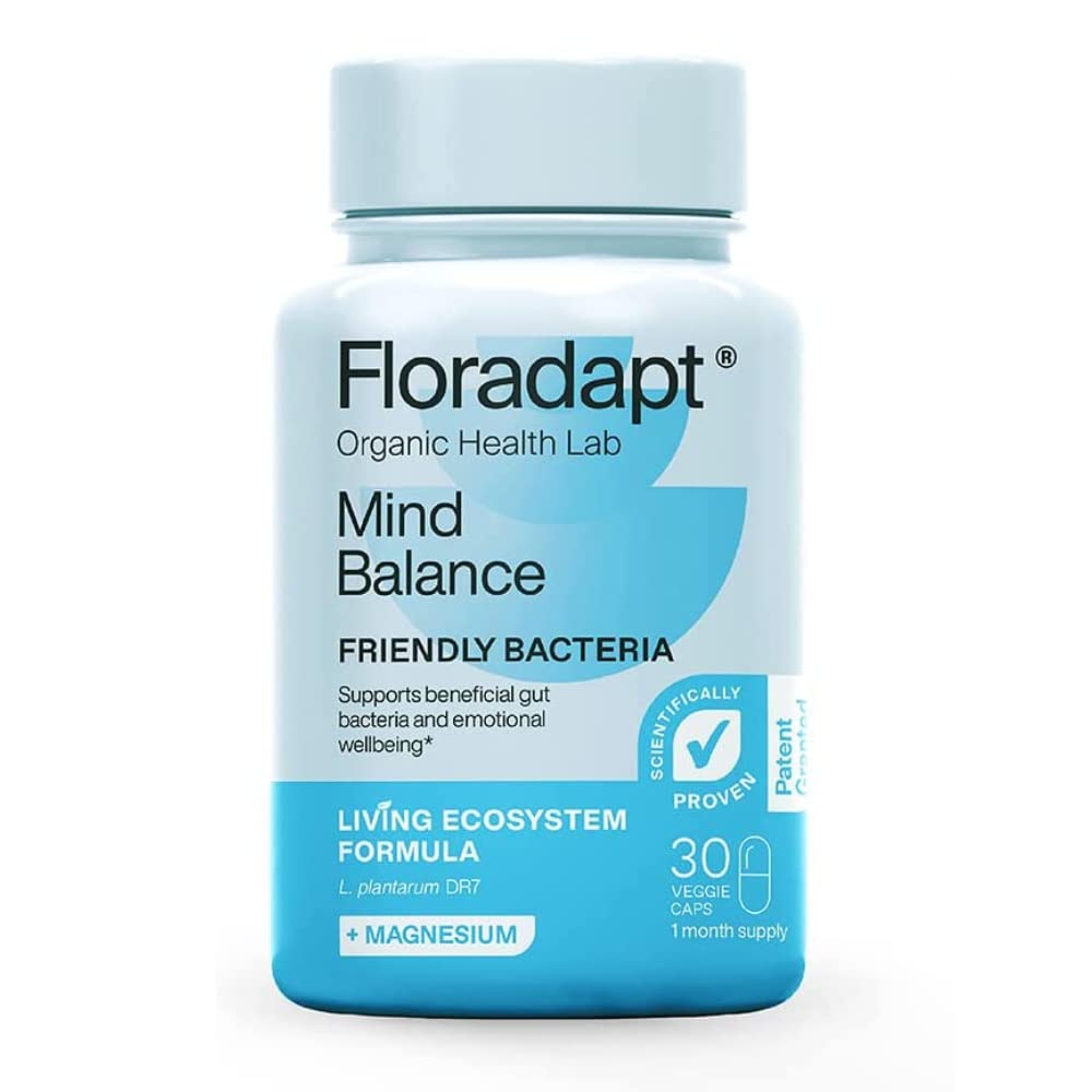Floradapt Mind Balance Probiotics & Magnesium for Stress & Anxiety | Vegan & Certified Organic Emotional Well-Being Supplement Capsules | Stress & Anxiety Relief for Women & Men | (30 Day Supply)