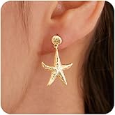 VRIUA Starfish Earrings for Women - 14K Gold/Silver Plated Dainty Starfish Seashell Earrings Hypoallergenic Summer Beach Ocean Inspired Jewelry