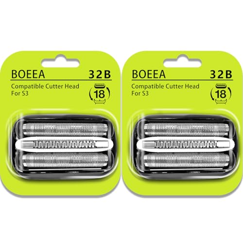 32B Shaver Head Compatible with Branu Series 3, Replacement Foil & Cutter Cassette Compatible with Branu Foil Shaver 3000s 3010s 3020s 3030s 3040s 3050cc 3070cc 3080s 3090cc 320 330 340 350cc [2 Pack]