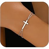 Nawflue Cross Bracelet for Women, 18K Gold Plated Dainty Pearl Beaded Cross Bracelets, Adjustable Stainless Steel Trendy Wedding Bridesmaid Jewelry, Christmas Gifts