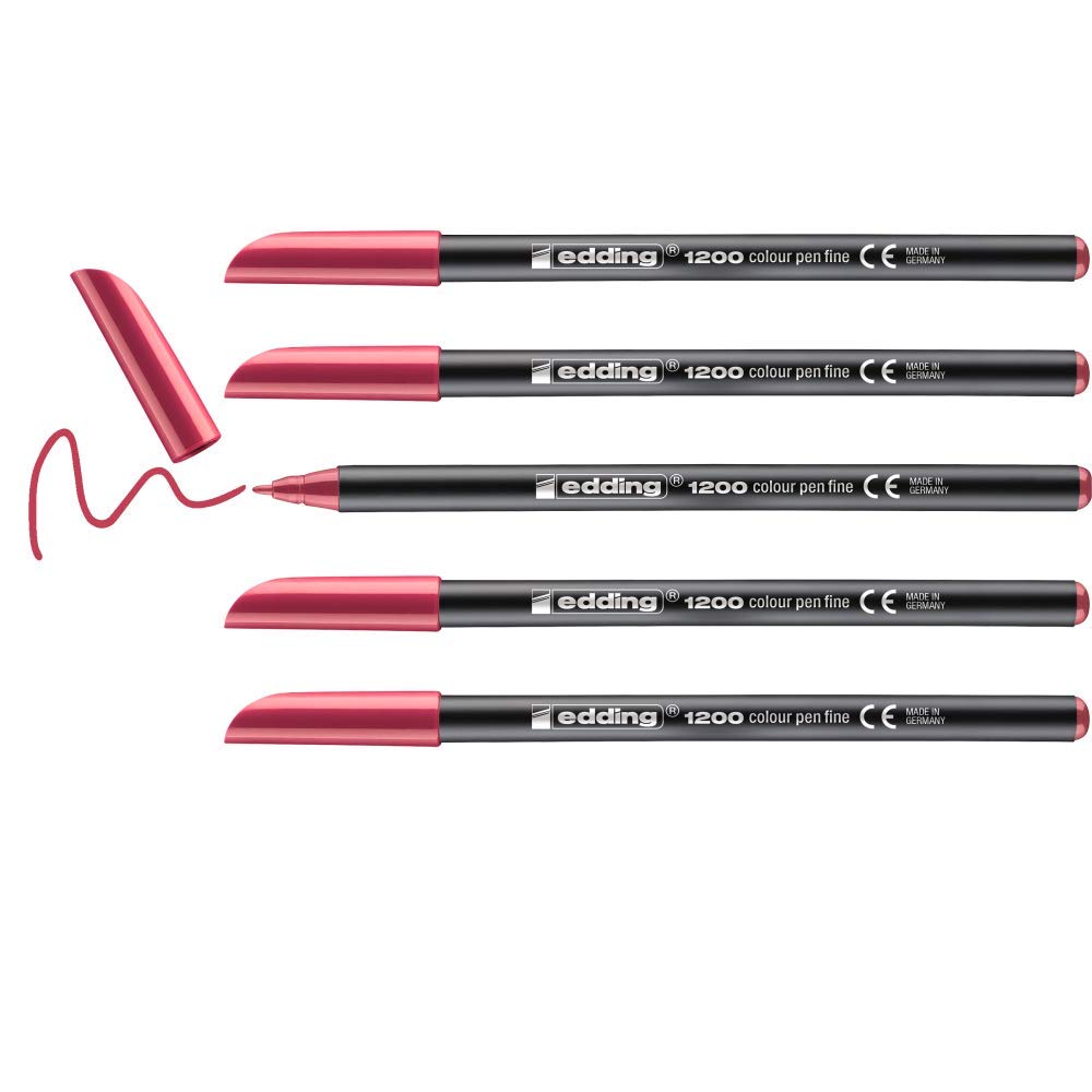 edding 1200 colour pen fine - carmine red - 10 pens - round tip 1 mm - felt-tip pen for drawing and writing - for school or mandala