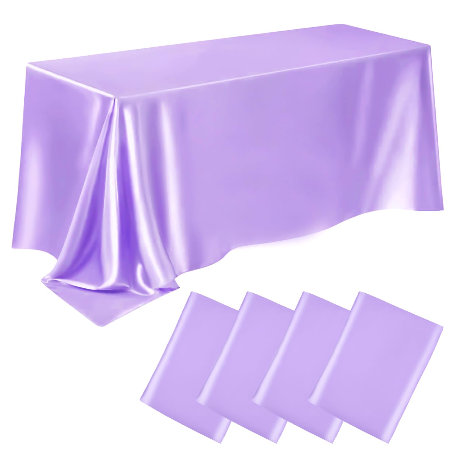 Photo 1 of 4 Packs Satin Rectangle Tablecloth 58 x 102 Inch, Stain and Wrinkle Resistant Washable Table Cover Smooth Fabric Bright Silk Tablecloth for Dining Table, Wedding Banquet Party Events (Purple)