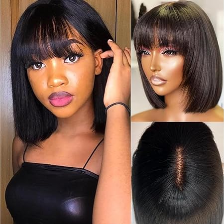 Datanala Bob Wig with Bangs 8Inch Human Hair 3x1 HD Lace Glueless Wigs Blunt Cut Silk Bob Wig Wear and Go Breathable Short Bob Wigs For Black Women(8Inch/NEW) — image 1