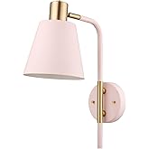GLOBE Electric Cleo 1-Light Plug-in or Hardwire Wall Sconce, Blush Pink, Matte Brass Accents, Black Cloth Cord, Bulb Not Incl
