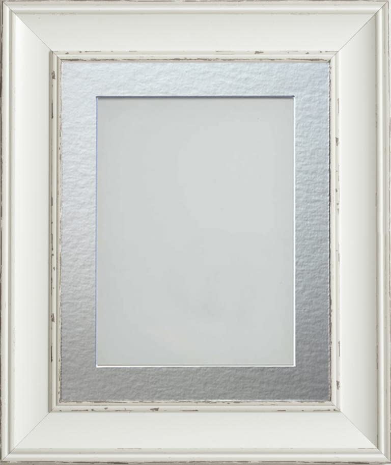 Frame Company Brooke Antique White Photo Frame, Silver Mount, A4 for 10x6 inch, fitted with perspex