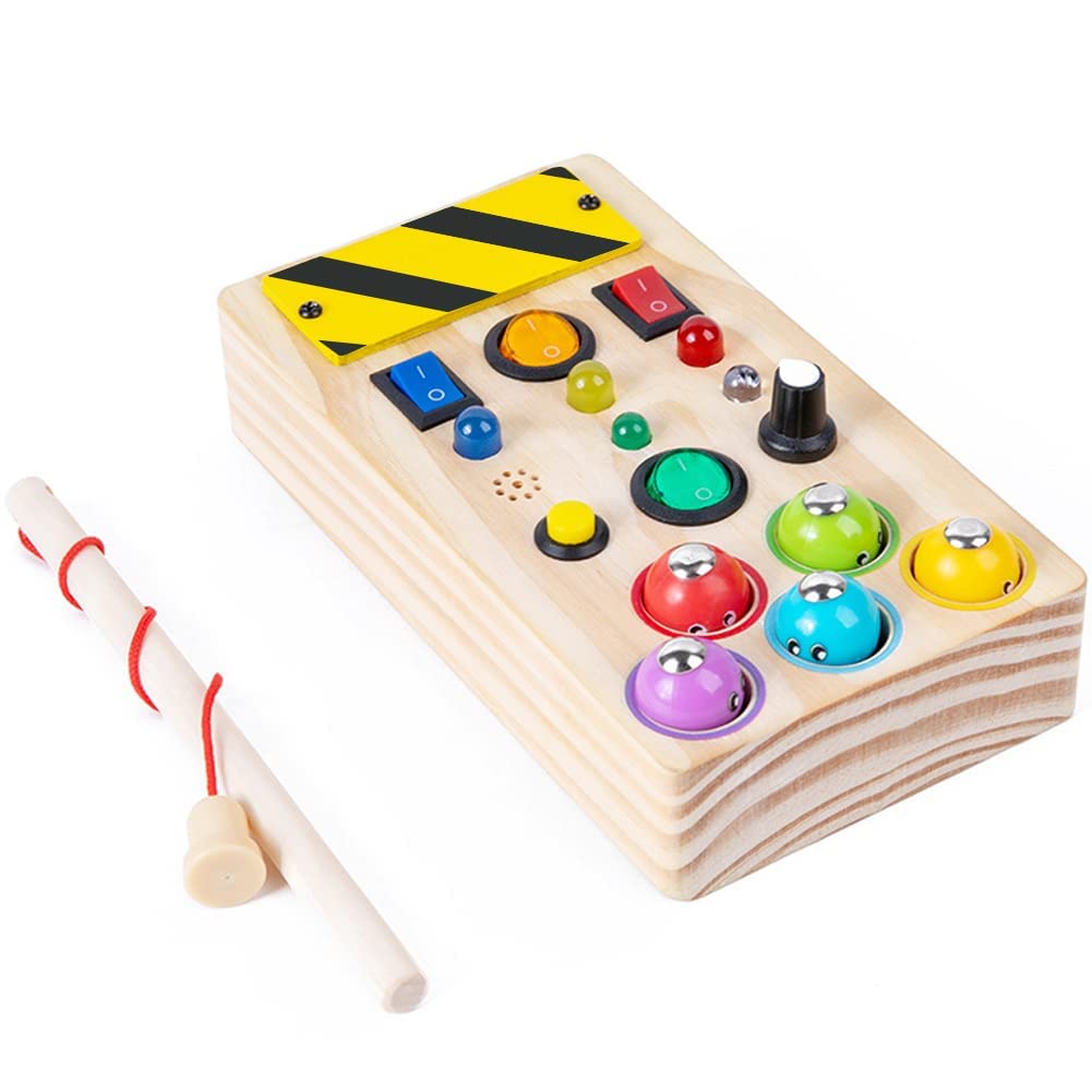 zalati Montessori Busy Board LED Light with Buttons Wooden Accessory Toy for Educational Activities Learning Games