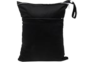 babeine Wet Dry Bag for Baby Cloth Diapers, Waterproof Reusable with Two Zippered Pockets Travel Beach Pool Soiled Baby Items Yoga Gym Bag for Swimsuits or Wet Clothes (black)