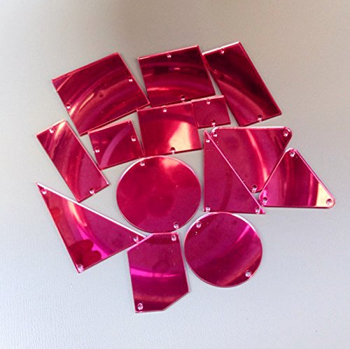 Sew On Acrylic Mirror Diamante Rhinestone Crystal Flat Back Mirror Beads with Hole for DIY Wedding Dress Clothing Bags Shoes Decoration Accessory (Rose Red)