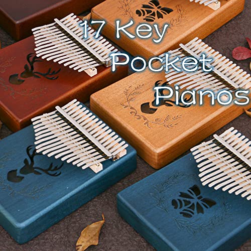 Kalimba Thumb Piano, 17 Key Pocket Pianos Portable Mbira African Finger Piano with Hammer for Beginners Kids Adult - New Style (Bell Royal Blue)