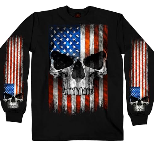 Milwaukee Leather Men's Long Sleeve Patriot Skull Black Shirt-MPMH117055-BLACK-…