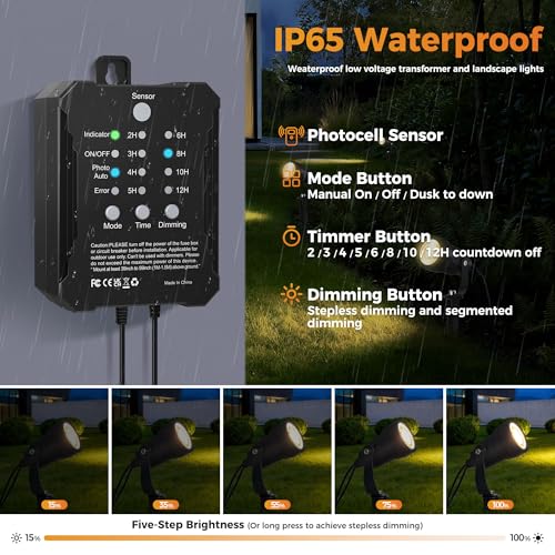 COLOER All-in-One Low Voltage Landscape Lighting Kit, 8 Pack 5W Die-cast Aluminum Landscape Lights with Transformer and Connectors, IP65 Waterproof Outdoor Spot Lights for Pathway Yard Garde