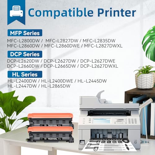 PINALL TN2510XL TN-2510XL Toner Compatible for Brother HL-L2400DW HL-L2400DWE DCP-L2620DW DCP-L2627DWE MFC-L2800DW MFC-L2827DW MFC-L2835DW MFC-L2860DWE Toner 2510 TN2510XL (with Chip, 2er-Pack)
