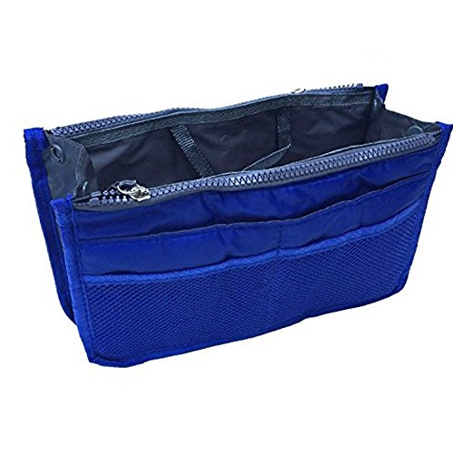 Feikai Practical Expandable 13 Pocket Nylon Dual Handbag Insert Large Purse Makeup Organizer Pouch Tidy & Neat Cosmetic Storage Toiletry Overnight Bag with Handles for Outdoor Sports Travel