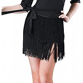 Latin Dance Double Layer Design Fringe Halter Waist Scarf Hip Apron Tassel Tiered Latin Dance Practice for Tango Ballroom Black