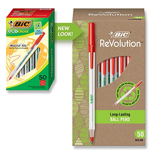 BIC ReVolution Round Stic Ball Point Red Pens, Medium Point (1.0mm