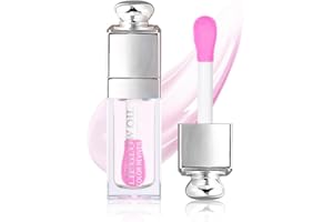 GECOMO Hydrating Lip Glow Oil, Lip Oil Gloss Transparent Toot Tinted Nourishing Long Lasting Repairing Lightening Lip Lines (CLEAR TO PINK) 0.2 OZ
