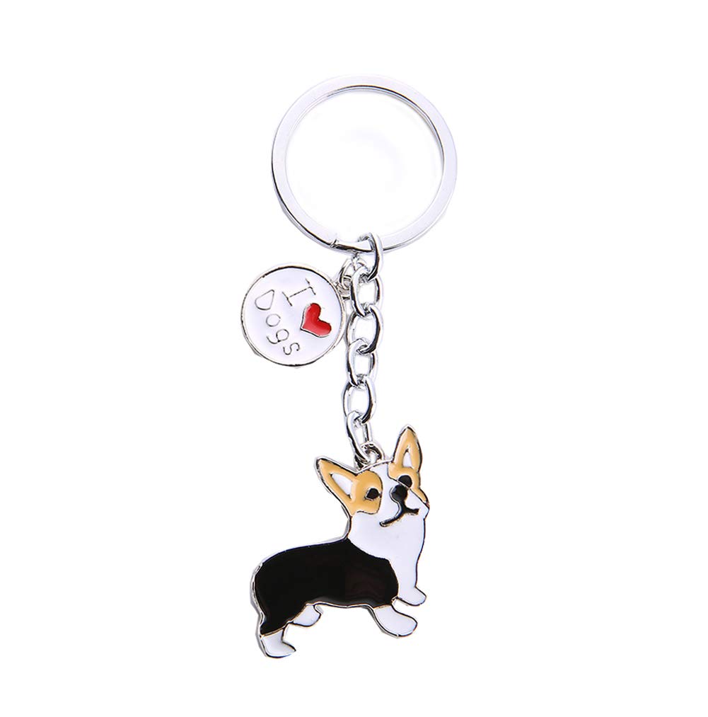 Dog Key-ring Keychain,10cm Cute Metal Dog Keychain Keyring Keyfob Bag Charm Best Birthday (Black Corgi)
