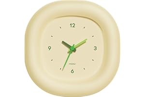 mooas Cute Mini Analog Marshmallow Clock 6.9 Inch Aesthetic Small Silent Bedside Desk Clock Battery Operated Non-Ticking Shelf Clocks for Décor Livingroom Bedroom Kitchen Desktop Gift Clock(Yellow)