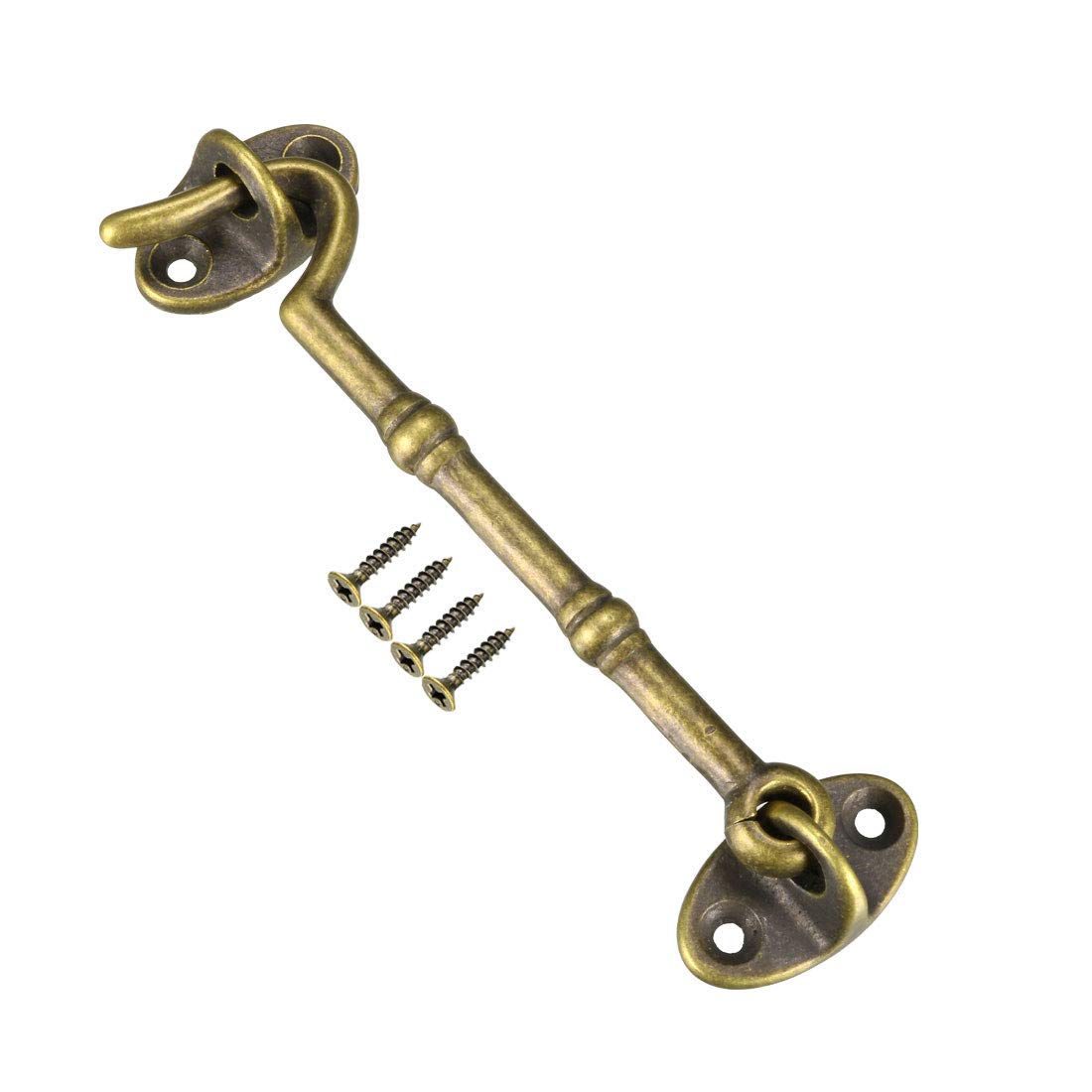 sourcing map 4.1" Cabin Hooks Eye Latch Door Gate Swivel Window Brass Hook with Mounting Screws Antique Bronze 1pcs