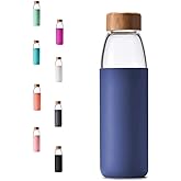 veegoal 18 Oz Borosilicate Glass Water Bottles with Bamboo Lid, BPA-FREE, Non-Slip Silicone Sleeve, and Stainless Steel Leak Proof Lid - Reusable Glass Bottle for Men and Women