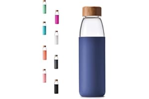 veegoal Glass Water Bottles 18 Oz Borosilicate with Bamboo Lid, BPA-FREE, Non-Slip Silicone Sleeve, and Stainless Steel Leak Proof Lid - Glass Water Bottle for Men and Women