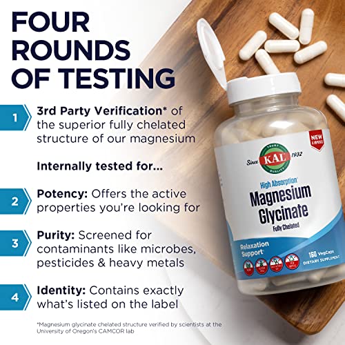 KAL Magnesium Glycinate, Fully Chelated High Absorption Formula