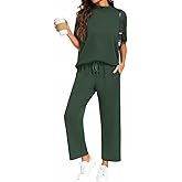 PrinStory Womens 2 Piece Lounge Sets Casual Outfits Pullover Top and Wide Leg Pants Matching Pjs Soft Pajamas Loungewear