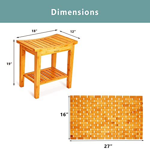 Morvat Bamboo Shower Bench & Mat, Water Resistant & Quick Drying Chair