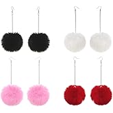 4 Pairs Pom Pom Dangle Earrings Set Statement Fur Ball Drop Earrings for Women Winter Jewelry
