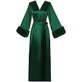 Daily Life Mall Women's Silk Satin Bridal Dressing Gown Sexy Lingerie Sleepwear Feather Bridal Robes for Women
