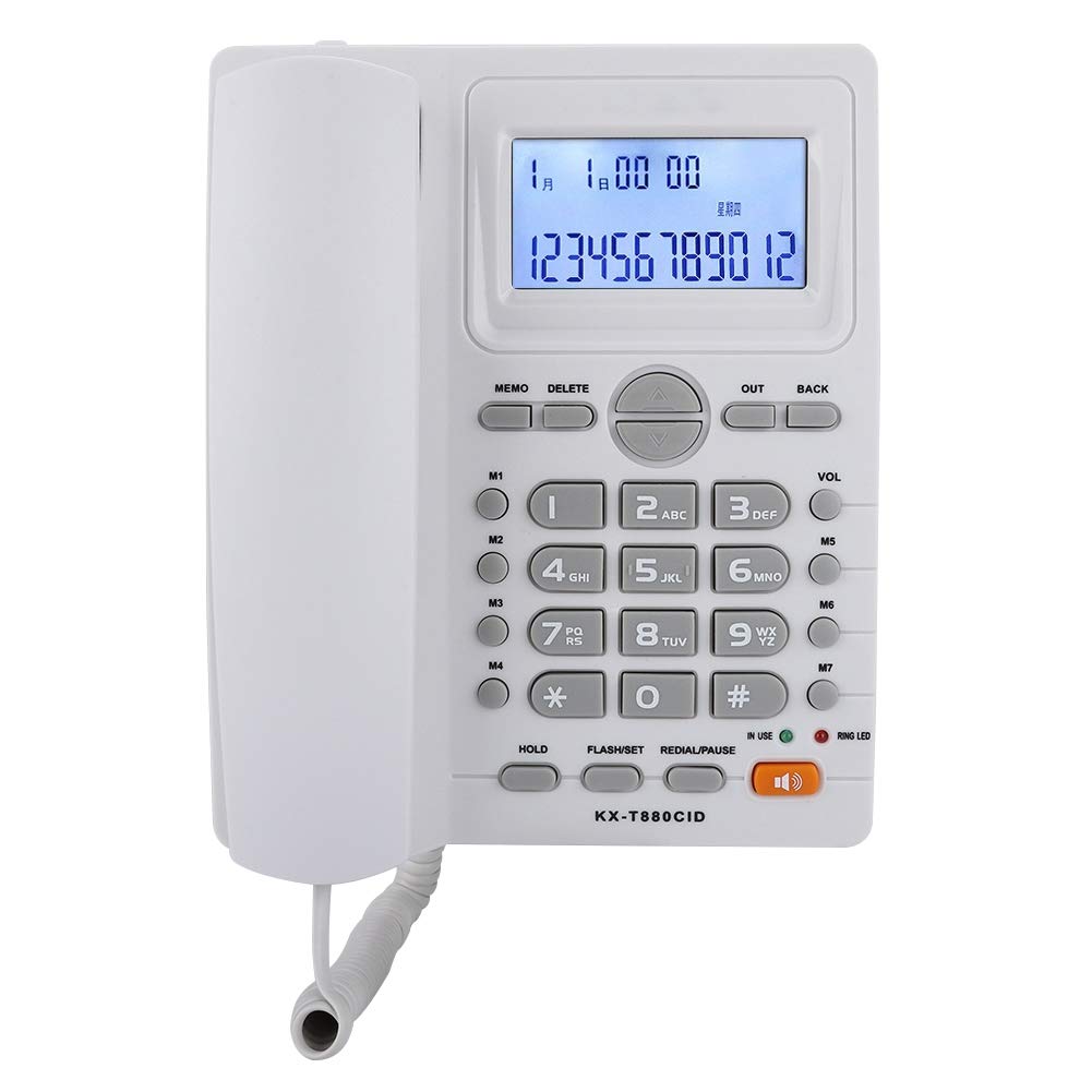Vbestlife Home Corded Phone, KX-T880C Big Button Mute Function Desk Phone with Caller ID Display Landline Telephone Fixed Telephone for Home Office Hotel, No Battery (White)