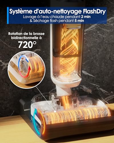 Tineco Floor One Stretch S6 Vacuum Cleaner, Powerful Intelligent Wet and Dry Vacuum Cleaner, Flat 180°, Two-Edge Cleaning, Flashdry Self-Cleaning at 70°C in 5 Min, 40 Min Autonomy