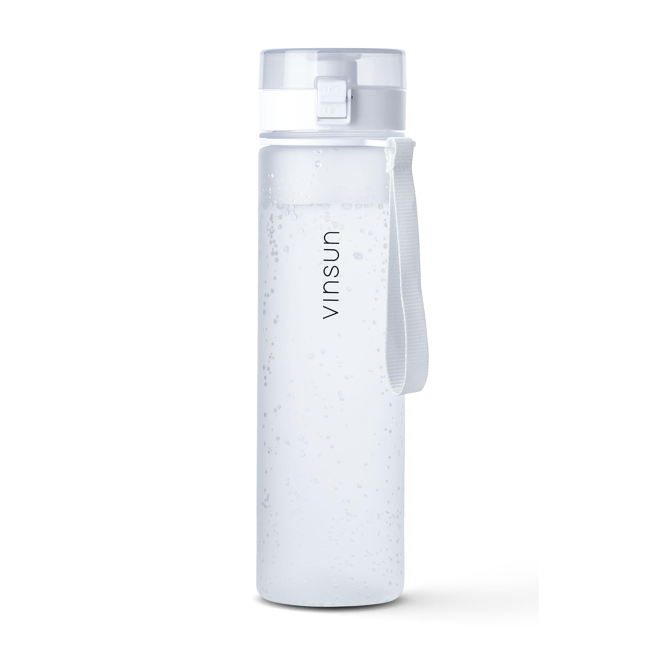 VINSUN Water Bottle 1L White - BPA free, Leak-proof, Carbonic acid suitable, Tritan, One-Hand Operation - Drinking Bottle for Sports, Gym, Travel, University, Cycling