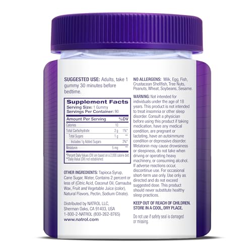 NATROL MELATONIN GUMMIES, SLEEP SUPPORT, 90 STRAWBERRY-FLAVORED ADULT MELATONIN GUMMIES, 5 MG SLEEP AIDS FOR ADULTS
