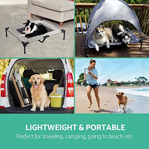 Outdoor Elevated Dog Bed 36 inch with Canopy, Raised Dog Bed, Grey