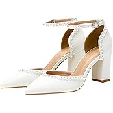 Aikelylmon Elegant Wedding Shoes for Bride Block Heel Closed Pointed Toe Pumps