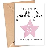MoltDesigns To A Special Granddaughter - Happy 5th Birthday Card - Age 5 - Five Year Old - Pink Cute Baby Girl Fifth Birthday Card Gift for Kids - Daughter - Niece - Granddaughter Card