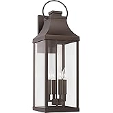 Capital Lighting 946441OZ Bradford Clear Glass Outdoor Wall Lantern, 4-Light 240 Total Watts, 27" H x 9" W, Oiled Bronze