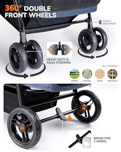 OJCME Dog Stroller for Large & Medium Dogs (20–132 lbs), Pet Stroller for 2 Small Dogs, Extra Large Heavy Duty, Foldable & Ventilated, Pink or Navy