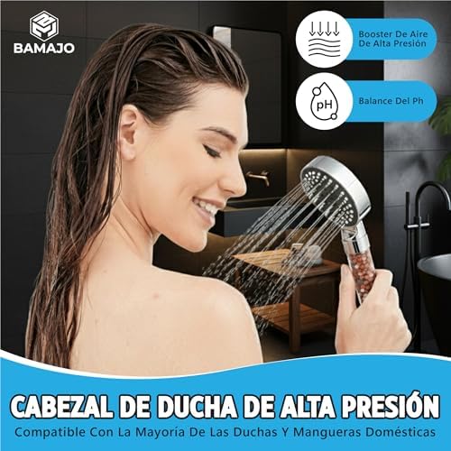 © Alcachofa de Ducha con Filtro de 15 Etapas – Filtro Ducha Antical con Manguera 1.5M - Cabezal de Ducha Alta Presión con 3+1 Modos que ahorra agua – 4 Filtros de Ducha Antical (Plata)