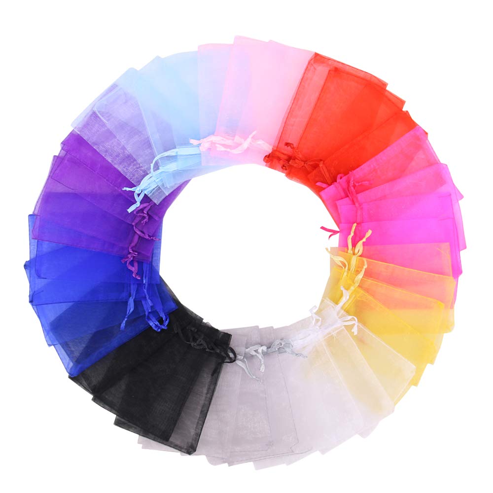Time to Sparkle 100 Pieces Organza Gift Bags Oragnza Wedding Favour Bags Jewellery Pouches Packing (Mix Colorful, 9x12cm)