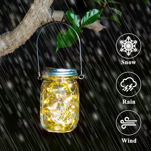 Solar Garden Lamps - Pack of 6 Solar Mason Jar Lamps 30 LED Waterproof Outdoor Lights Decorative Fairy Light for Tree Terrace Christmas Party (A-Warm White)
