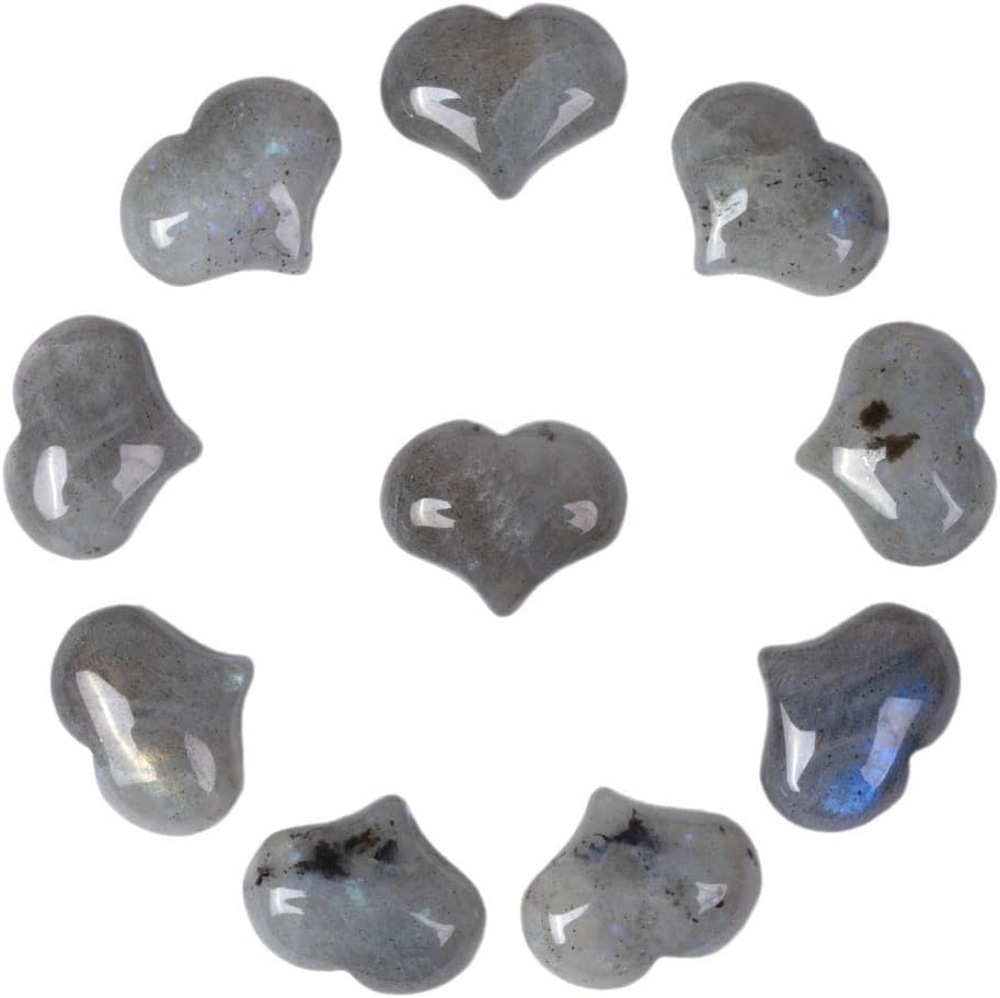 Indoor Fountains & Accessories - Justinstones Natural Labradorite Gemstone Healing Crystal 1 inch Mini Puffy Heart Pocket Stone Iron Gift Box (Pack of 10)