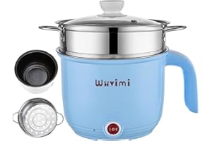 Wxvimi Electric Noodle Pot,Electric Cooking Pot,Rapid Noodles Cooker,1.8L Electric Ramen Cooker with Steamer,Non-Stick Mini Hot Pot Electric,Suitable for Pasta,Dumplings,Eggs,Soup,Porridge(Blue)