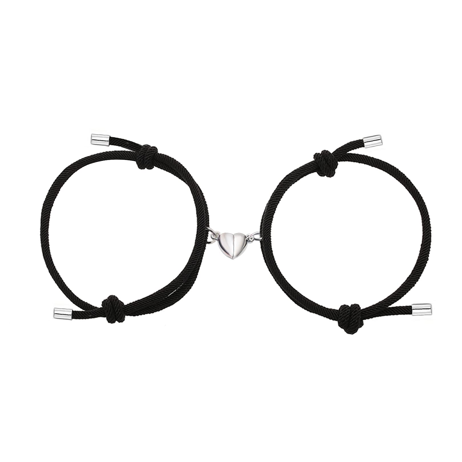 Bsoepnr Couple Magnetic Bracelets, Relationship Bracelet Couple Gifts for Boyfriend Girlfriend Men Women and Your Lover, 2 PCS Mutual Matching Couple Bracelets with Love Heart Pendant(Black)