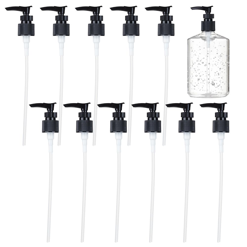BENECREAT 12 Pack Black Plastic Replacement Pumps, Universal 24-410 Thread Lotion Pump for Soap, Shampoo, Kitchen & Bathroom
