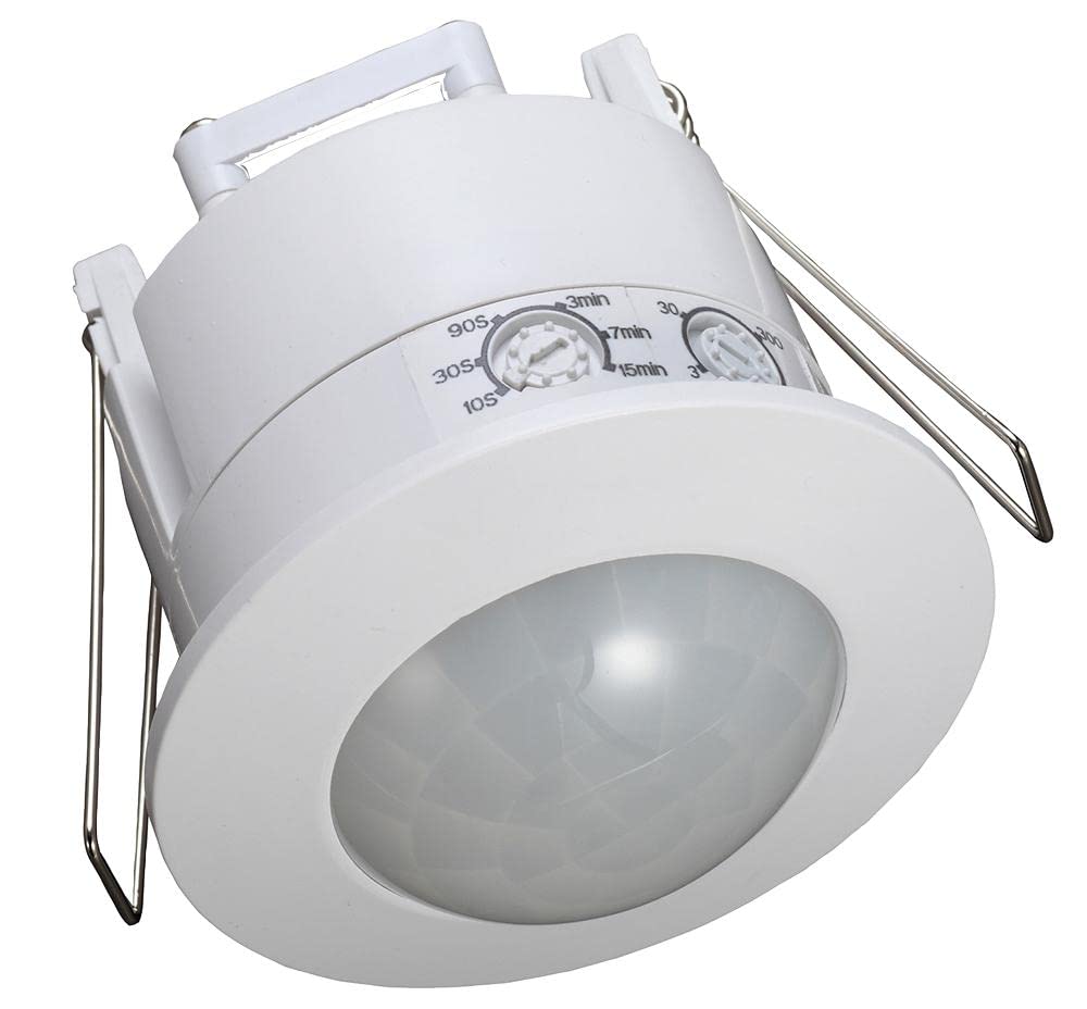 PRO ELEC 360° Recessed PIR Motion Sensor – Adjustable Time & Light, 8m Detection Range, 110-240V AC, 1,200W Incandescent / 300W LED – PELL0046
