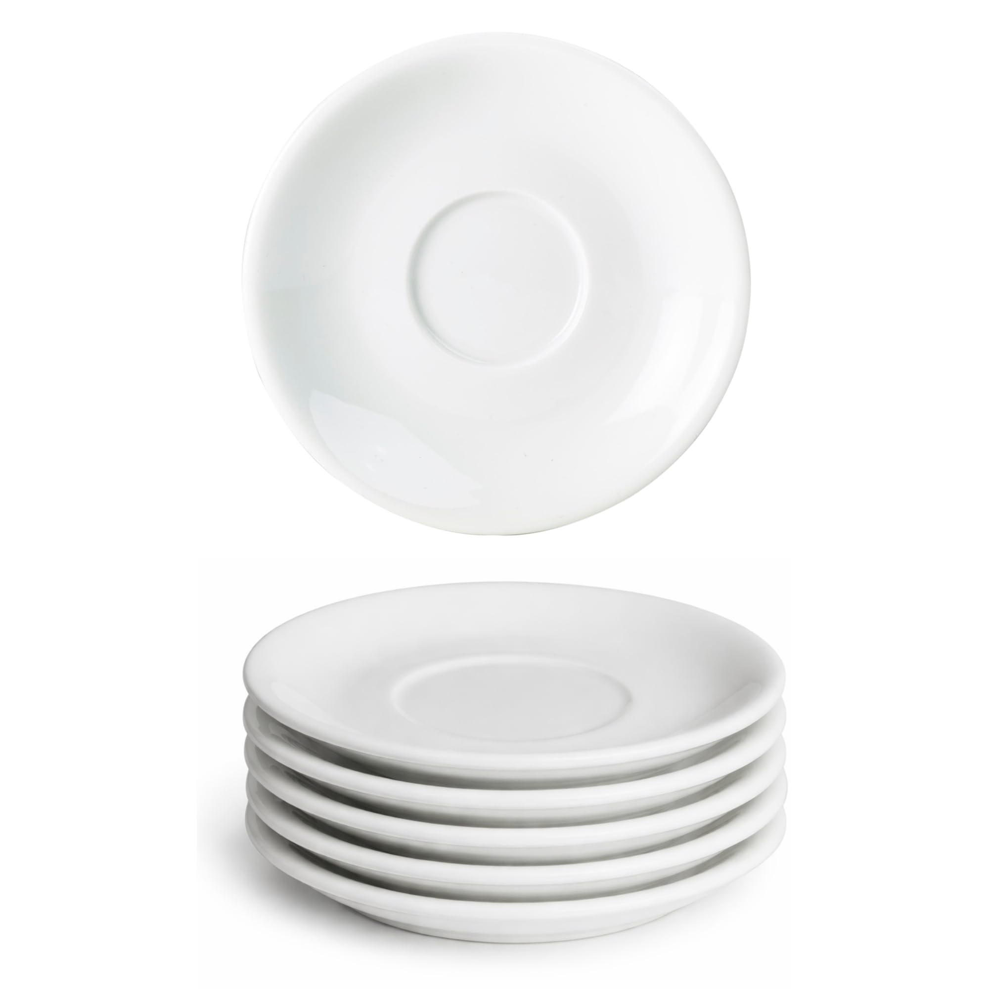 Genware Porcelain Saucer 16cm / 6.25in, Pack of 6, White Vitrified Hotelware, Rolled Edge Chip Resistant, Dishwasher Microwave Oven Freezer Safe, Cup & Bowl Cup Saucer (182115)